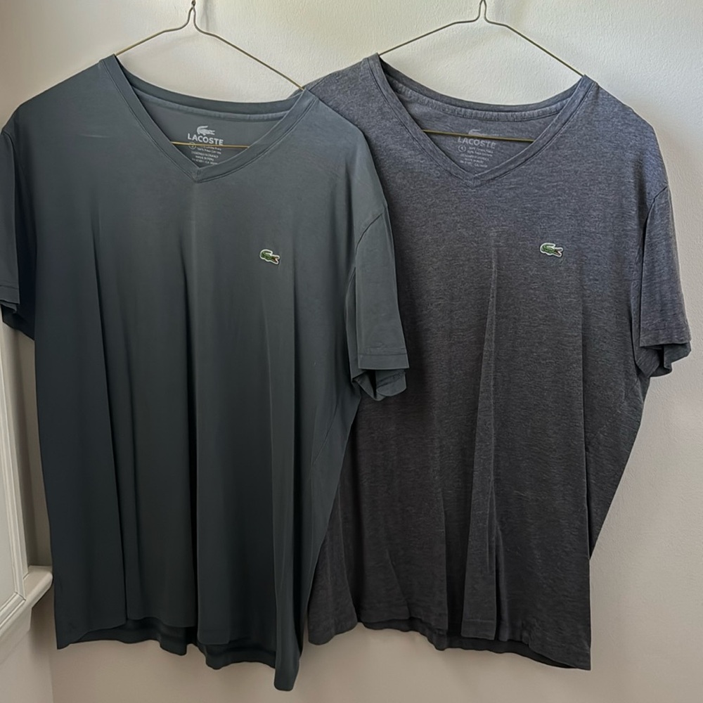 Bundle of 2 mens lacoste v-neck shirts size 5.